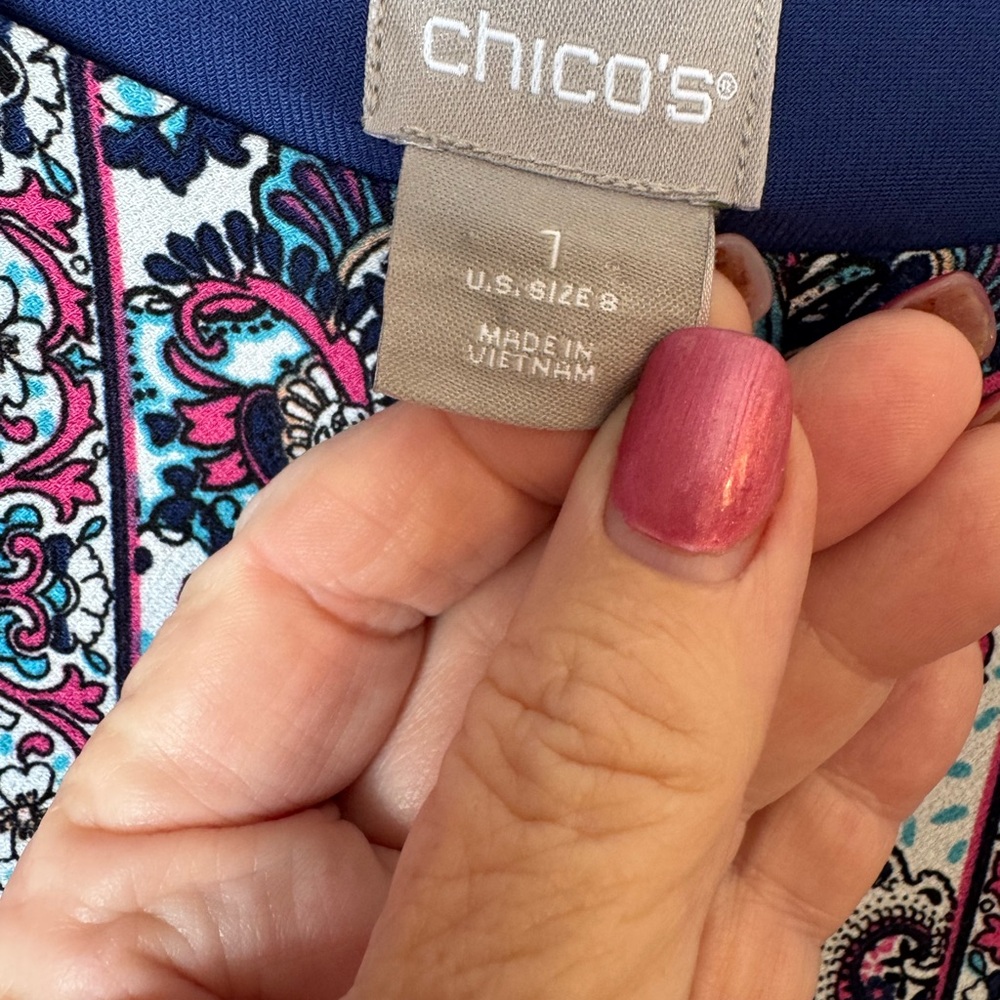 SPRING/SUMMER Chico's Blue/Pink Print  Dress  MEDIUM 8/10   #CL - Picture 9 of 9